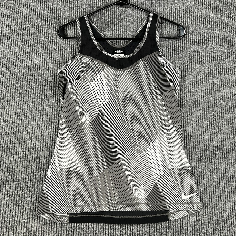 Nike Tank Top Shirt Womens Medium Black Striped Pro Dri Fit Workout Active Gym